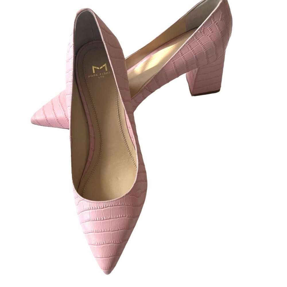 Marc Fisher LTD Shoe Women Zala Block Heel Pump Leather Pink Leather Point Toe 8